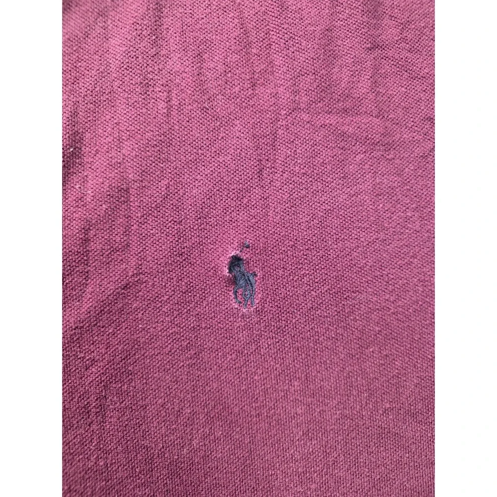 Polo Ralph Lauren Mens Burgundy‎ Cotton Pique Polo Shirt Tipped Collar Medium